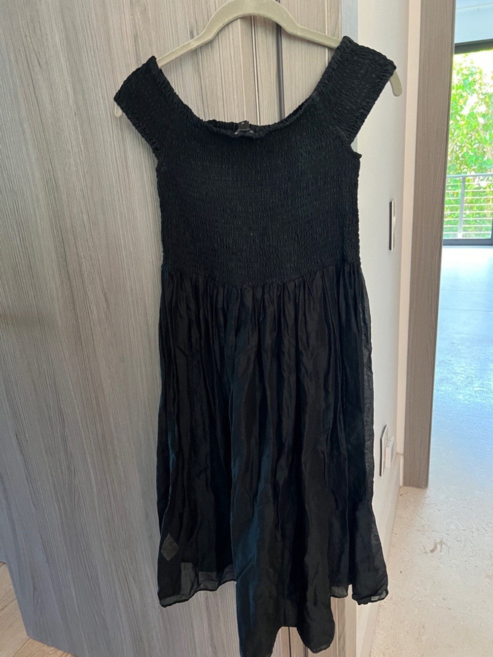 NEW! J. CREW smocked black dress great swim cover-up M 100% cotton - Picture 6 of 8